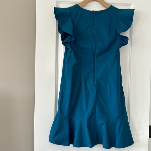 J Crew Mercantile Blue Day A-Line Cotton Dress w Flutter Sleeves & Ruffle Hem - Picture 8 of 12